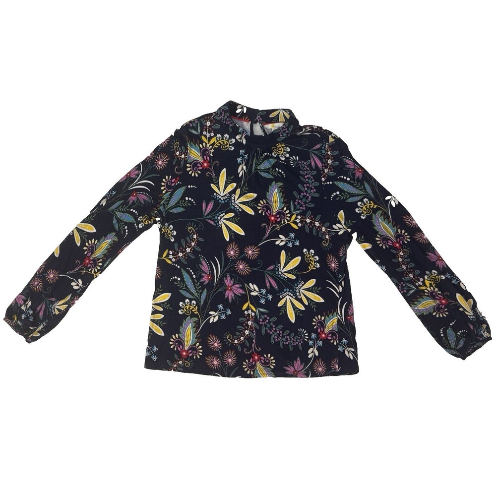 BODEN Women's Long Sleeve Floral Jersey Top Multicolor Boho Stretch Size 10